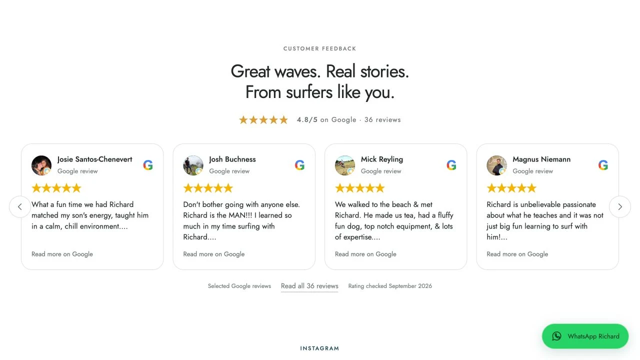 Google reviews and persistent WhatsApp button