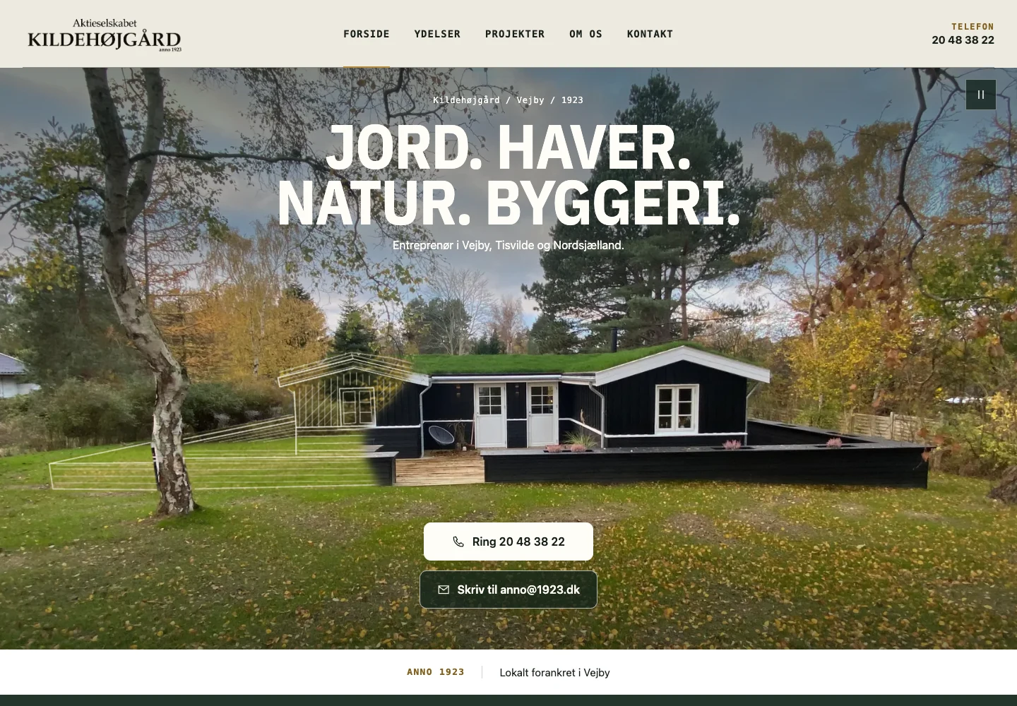 Kildehøjgård's new homepage featuring Soil. Gardens. Nature. Construction.