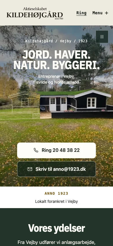 Kildehøjgård's new mobile homepage with a direct call button